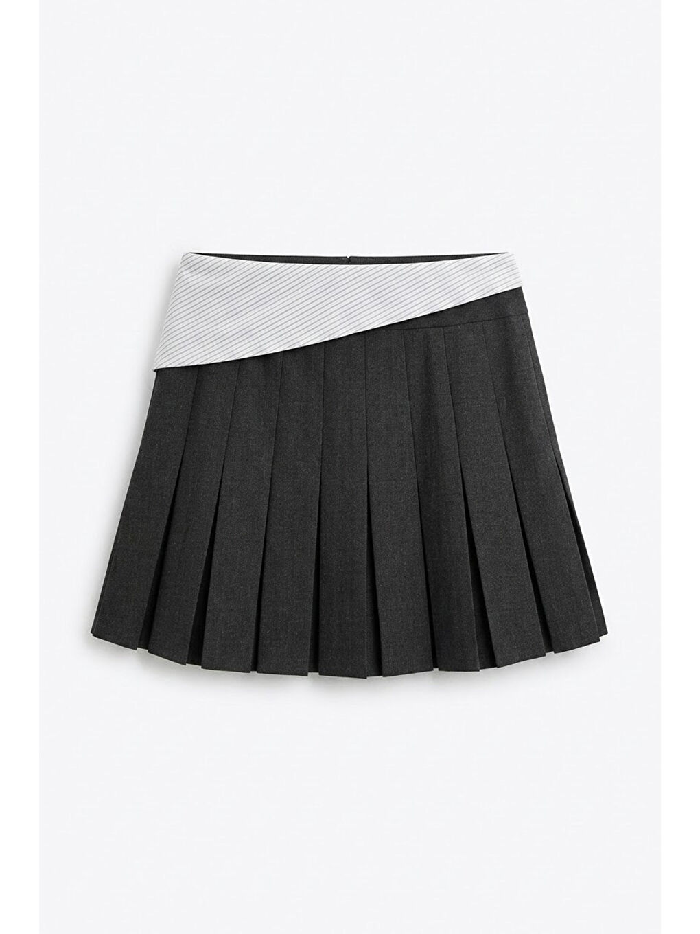 Asimetrik Bel Bantlı Pileli Mini Etek Antrasit-1