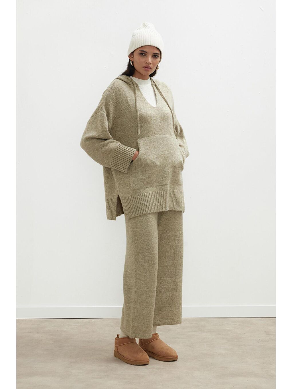 Bej Cozy Triko Pantolon Vizon-1