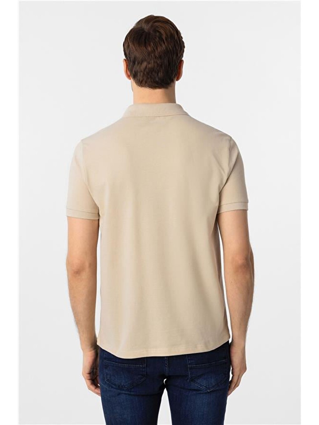 Bej Slim Düz Polo Yaka Tişört-4