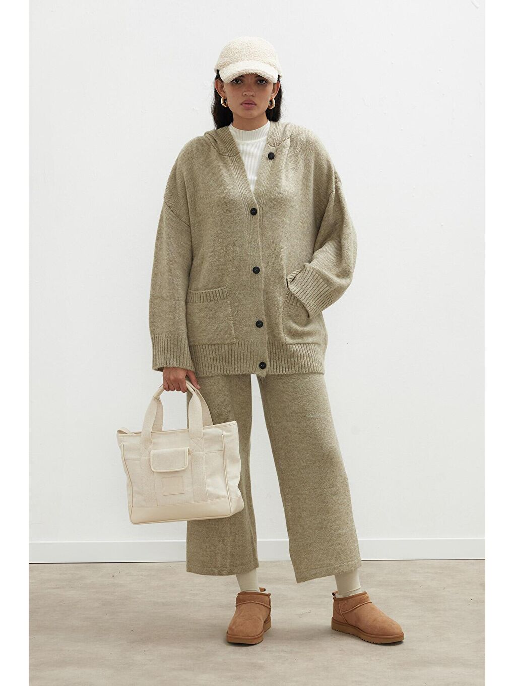 Bej Cozy Triko Pantolon Vizon-2