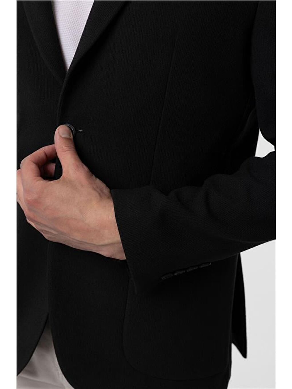 Siyah Slim Sivri Yaka 6 Drop Ceket-5