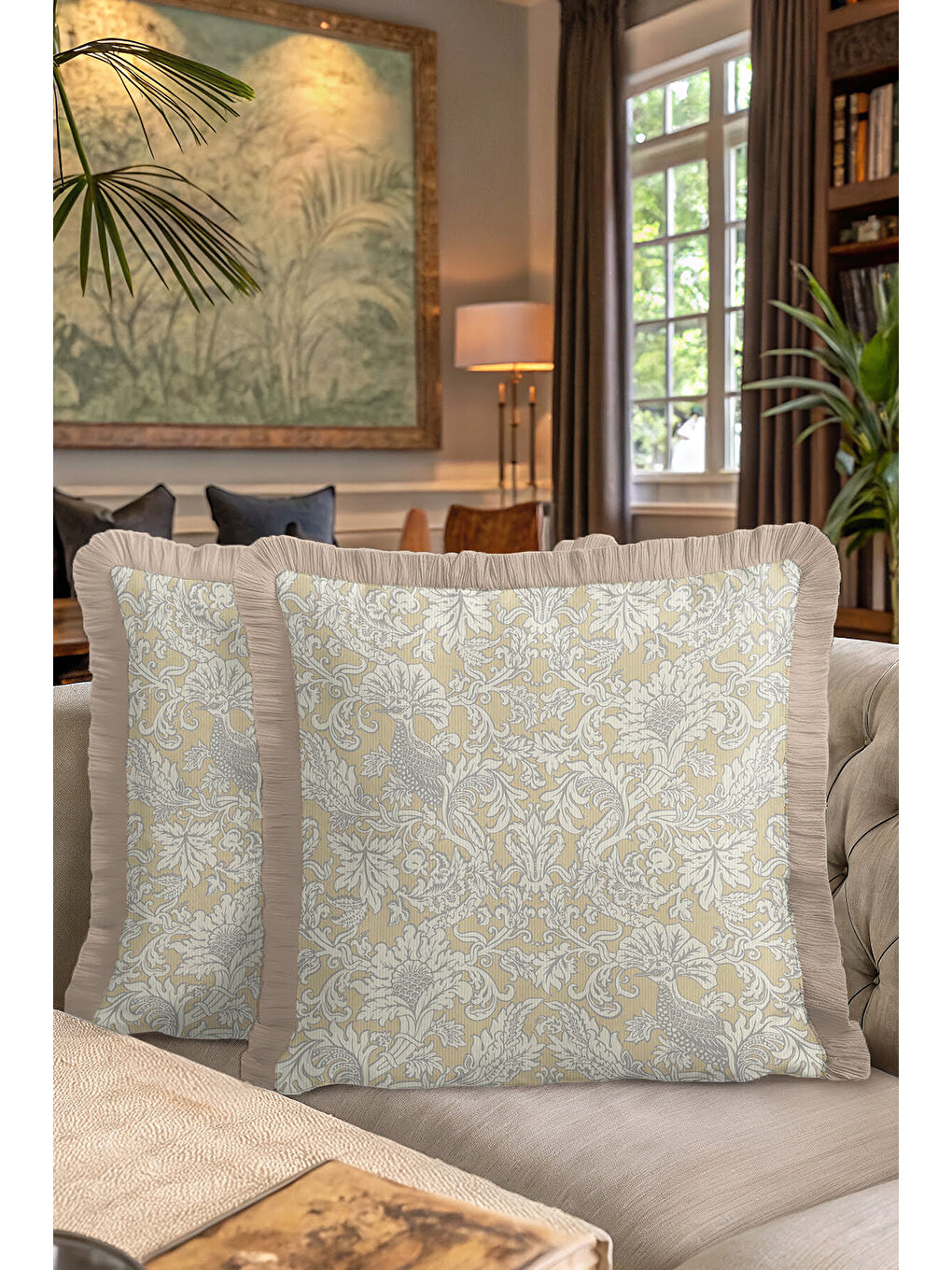 Karışık Barok Şıklık Saçaklı Yastık Kılıfı - Vintage Klasik Bohem Bej Altın Renkli Püsküllü Kırlent Kılıfı-7