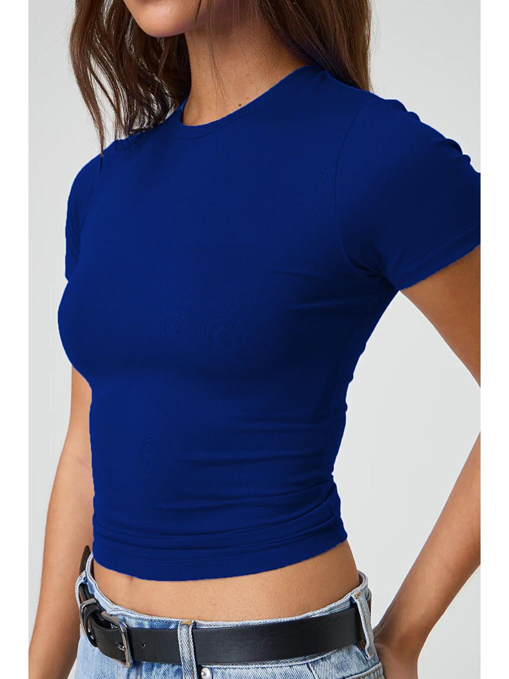 Mavi Saks Bisiklet Yaka Basic Kadın Tişört Mg1725-1