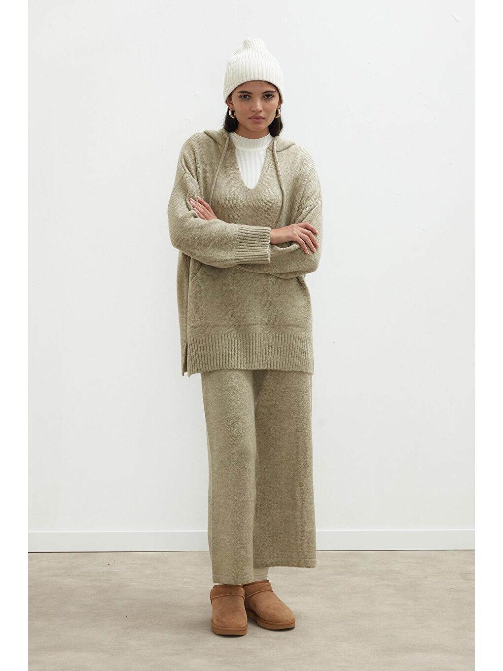 Bej Cozy Triko Pantolon Vizon-3