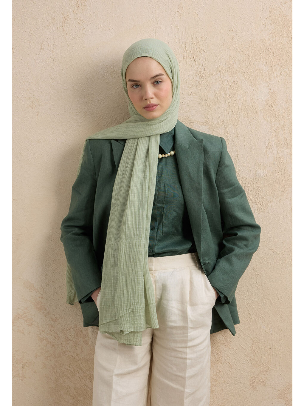 Yeşil Modal Krinkıl Şal Mint-1