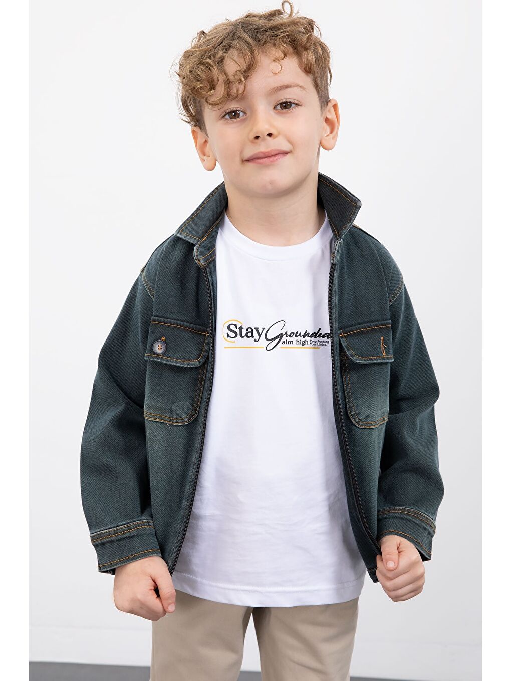 İndigo Fermuarlı Jean Ceketli Erkek Çocuk Pantolonlu 3lü Takım 23390-1