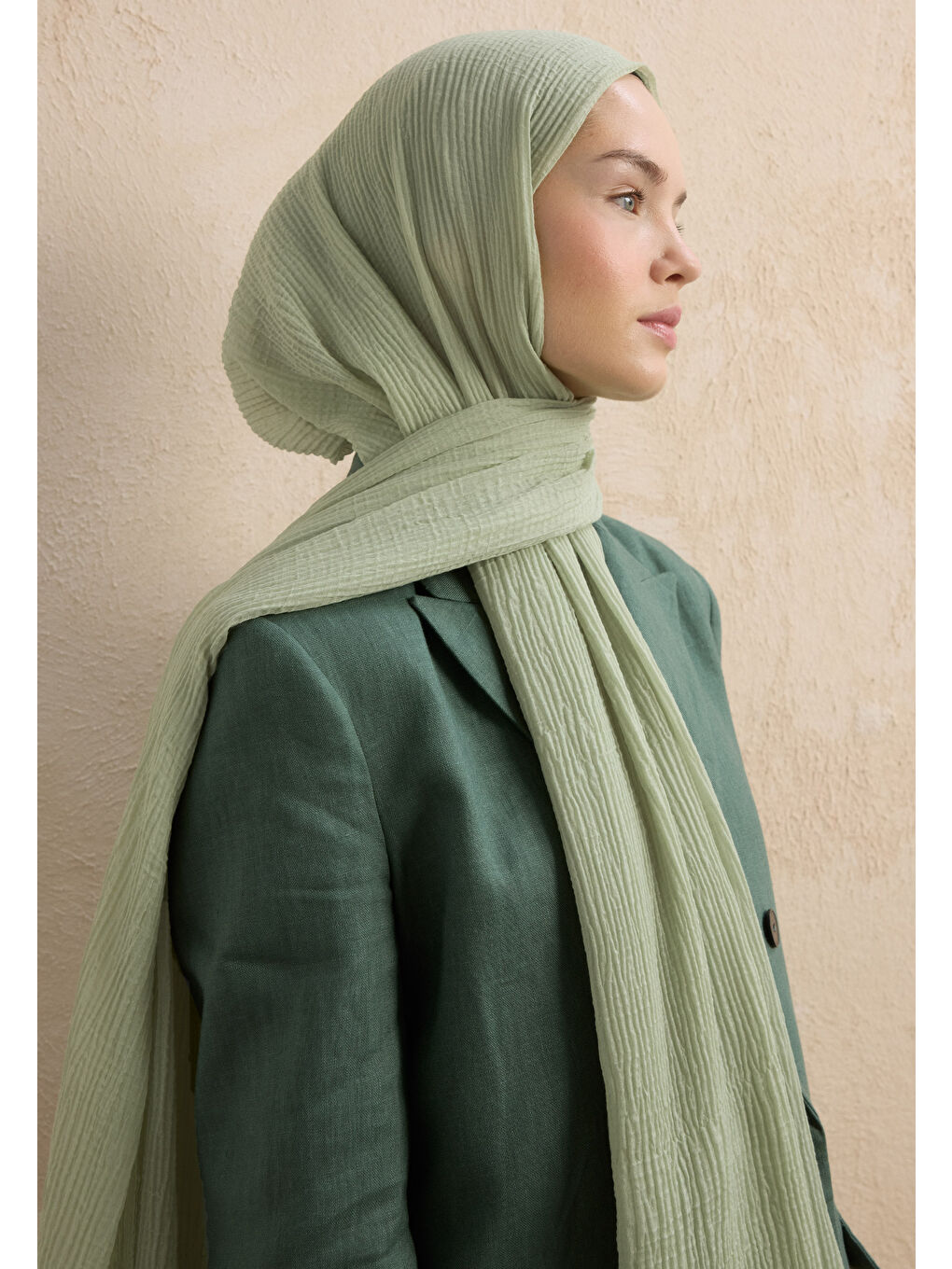 Yeşil Modal Krinkıl Şal Mint-3