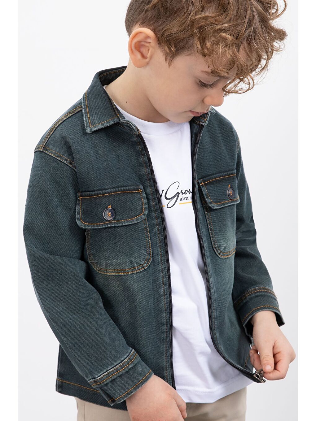 İndigo Fermuarlı Jean Ceketli Erkek Çocuk Pantolonlu 3lü Takım 23390-2