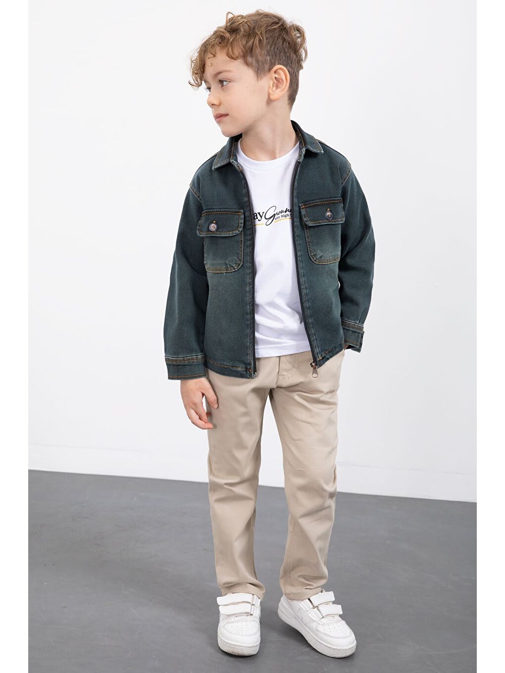 İndigo Fermuarlı Jean Ceketli Erkek Çocuk Pantolonlu 3lü Takım 23390-3