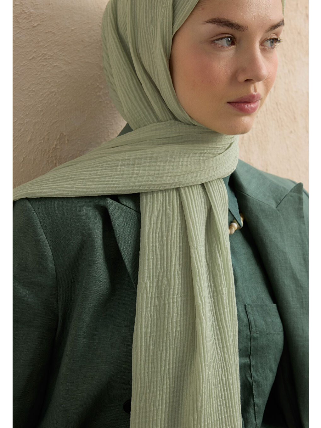 Yeşil Modal Krinkıl Şal Mint-4
