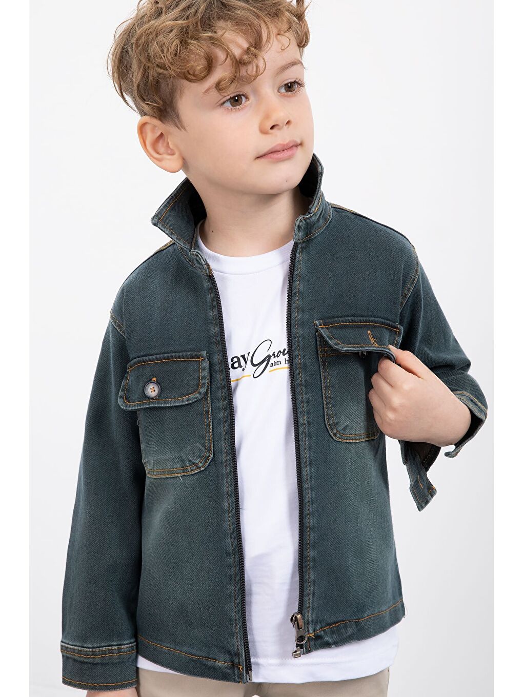 İndigo Fermuarlı Jean Ceketli Erkek Çocuk Pantolonlu 3lü Takım 23390-4