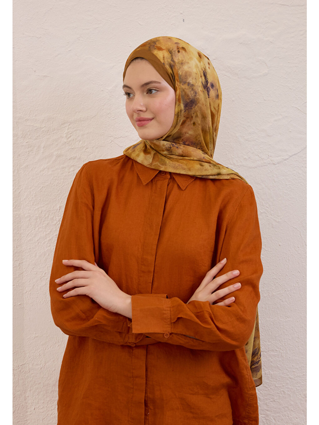 Kahverengi Naomı Desen Rami Şal Toprak-1