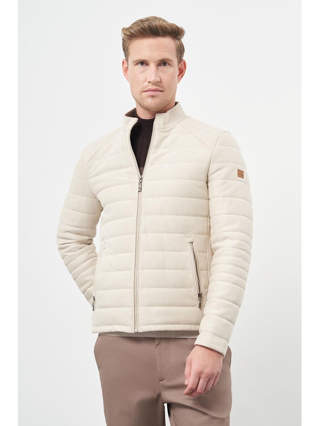 Koyu Bej Suni Deri Hakim Yaka Düz Yırtmaçsız Tam Astar Slim Fit Casual Deri Mont 1038245150