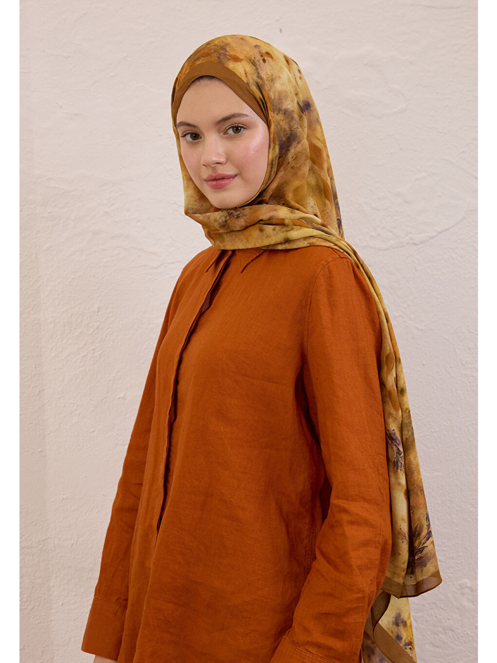 Kahverengi Naomı Desen Rami Şal Toprak-3