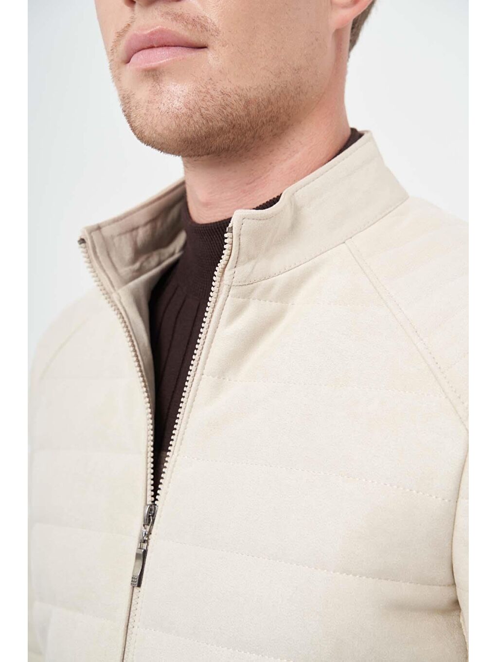 Koyu Bej Suni Deri Hakim Yaka Düz Yırtmaçsız Tam Astar Slim Fit Casual Deri Mont 1038245150-3