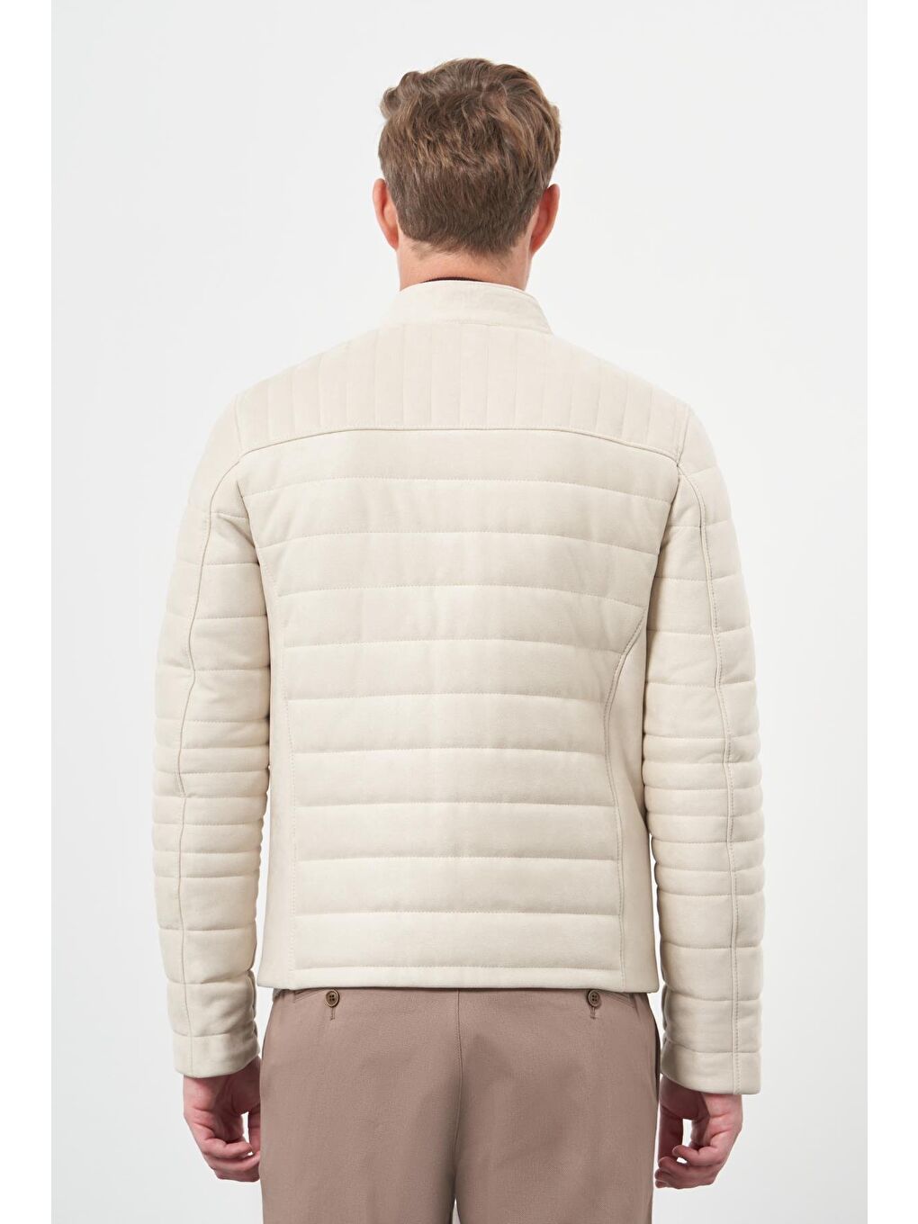 Koyu Bej Suni Deri Hakim Yaka Düz Yırtmaçsız Tam Astar Slim Fit Casual Deri Mont 1038245150-4