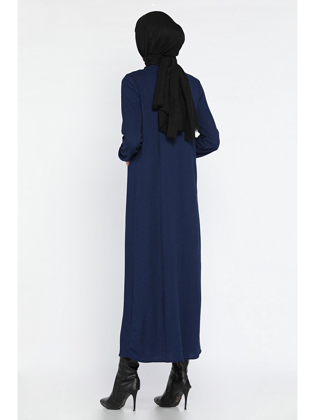 Lacivert Kadın Yıldız Aksesuarlı Büyük Beden Tesettür Elbise-5