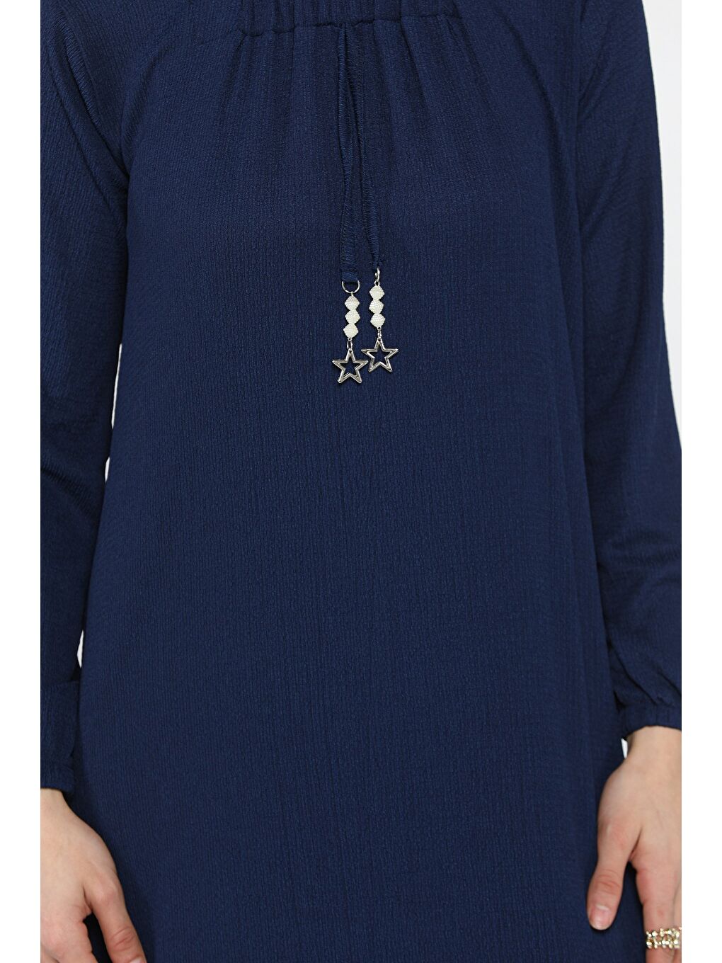 Lacivert Kadın Yıldız Aksesuarlı Büyük Beden Tesettür Elbise-6