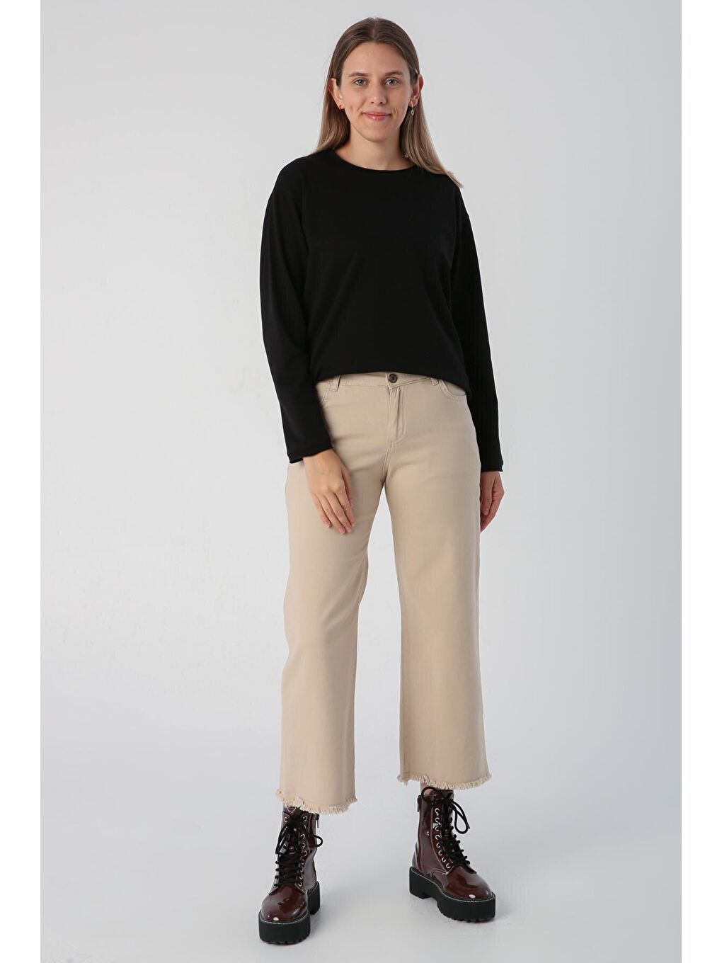 Açık Bej Bol Paça Paçası Püsküllü-1