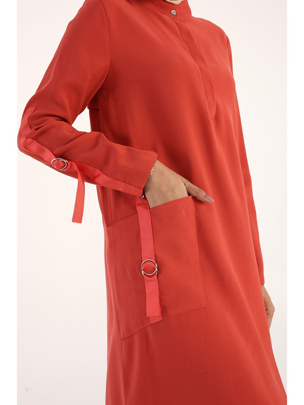 Kırmızı Nar Çiçeği Patlı Tunik