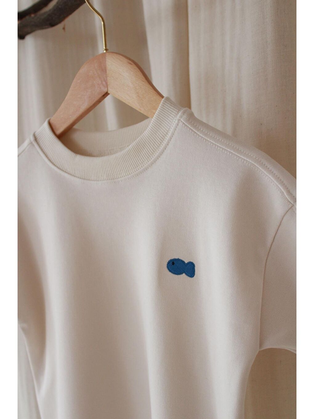 Ekru Balık Nakışlı Oversize T-Shirt-4