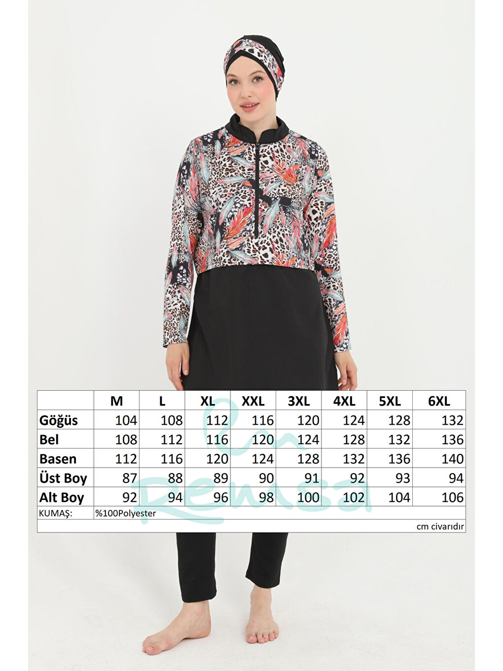 Kahverengi Büyük Beden Desenli Tam Kapalı Tesettür Mayo 18 Siyah01-3