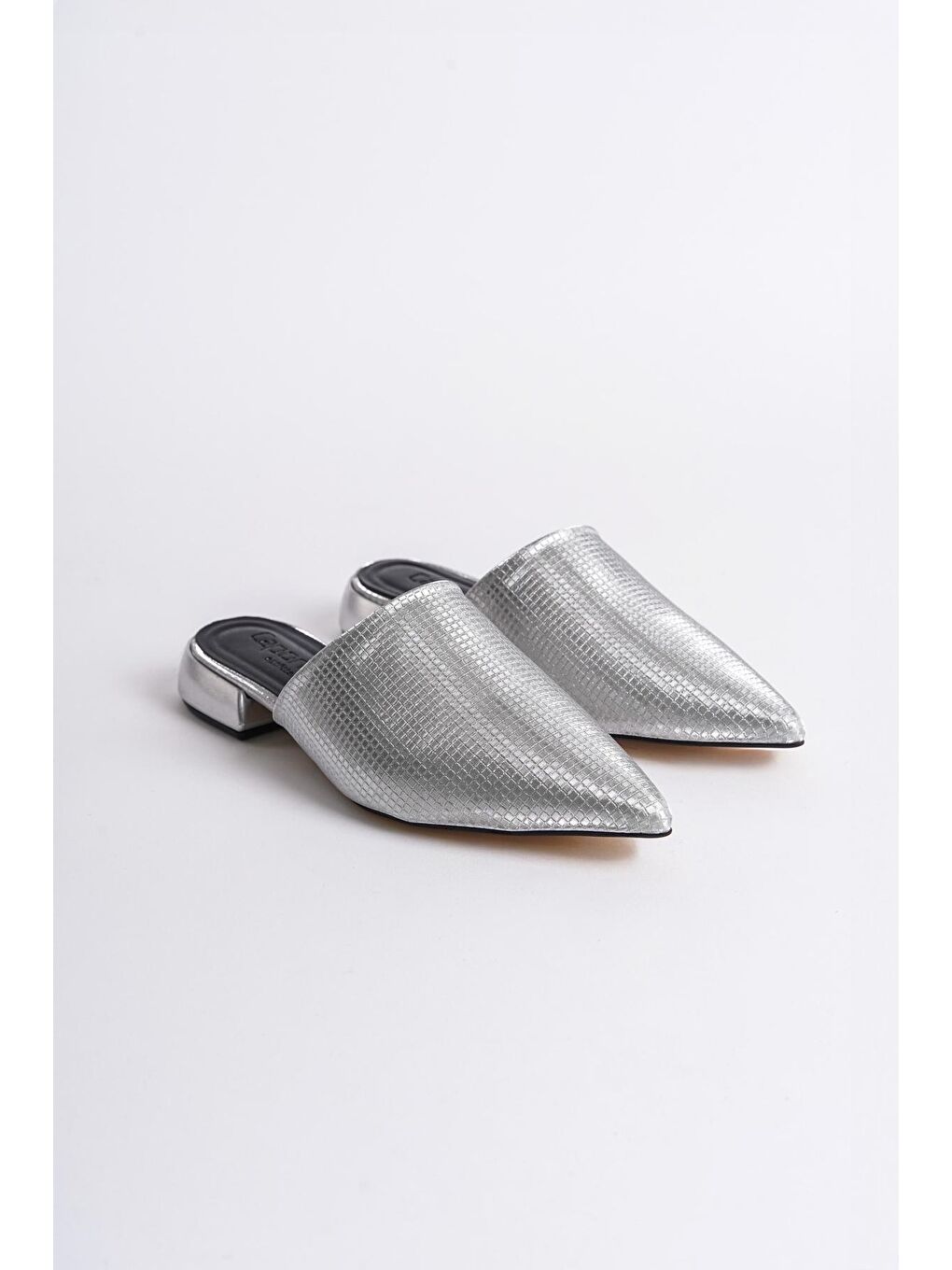 Gri Sivri Burunlu Kısa Topuklu Kapalı Kadın Terlik-1