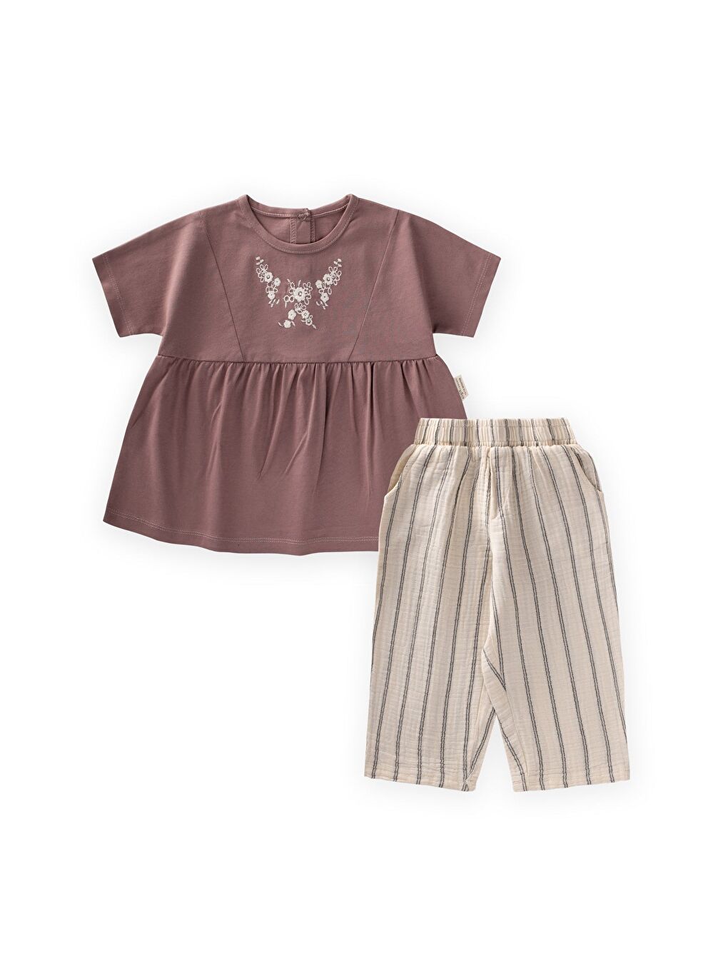 Pembe Müslin Şalvarlı Tunik Takım 1-7 Yaş Gül Kurusu-0