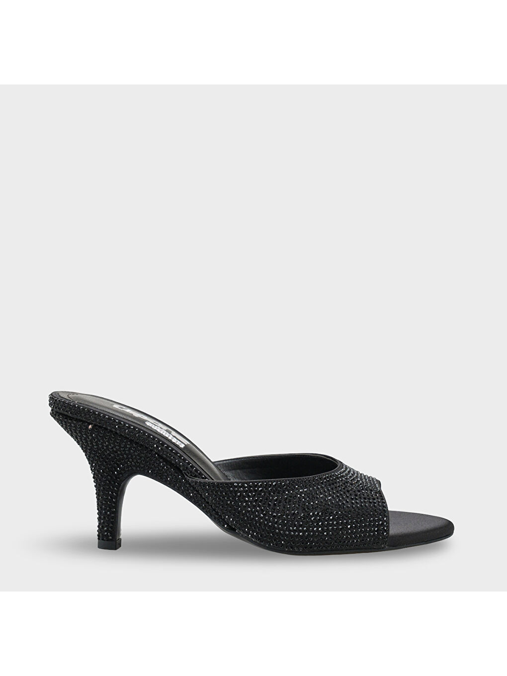 Siyah Lenore Taşlı Feta Dolgu Orta Topuklu Saten Kadın Terlik