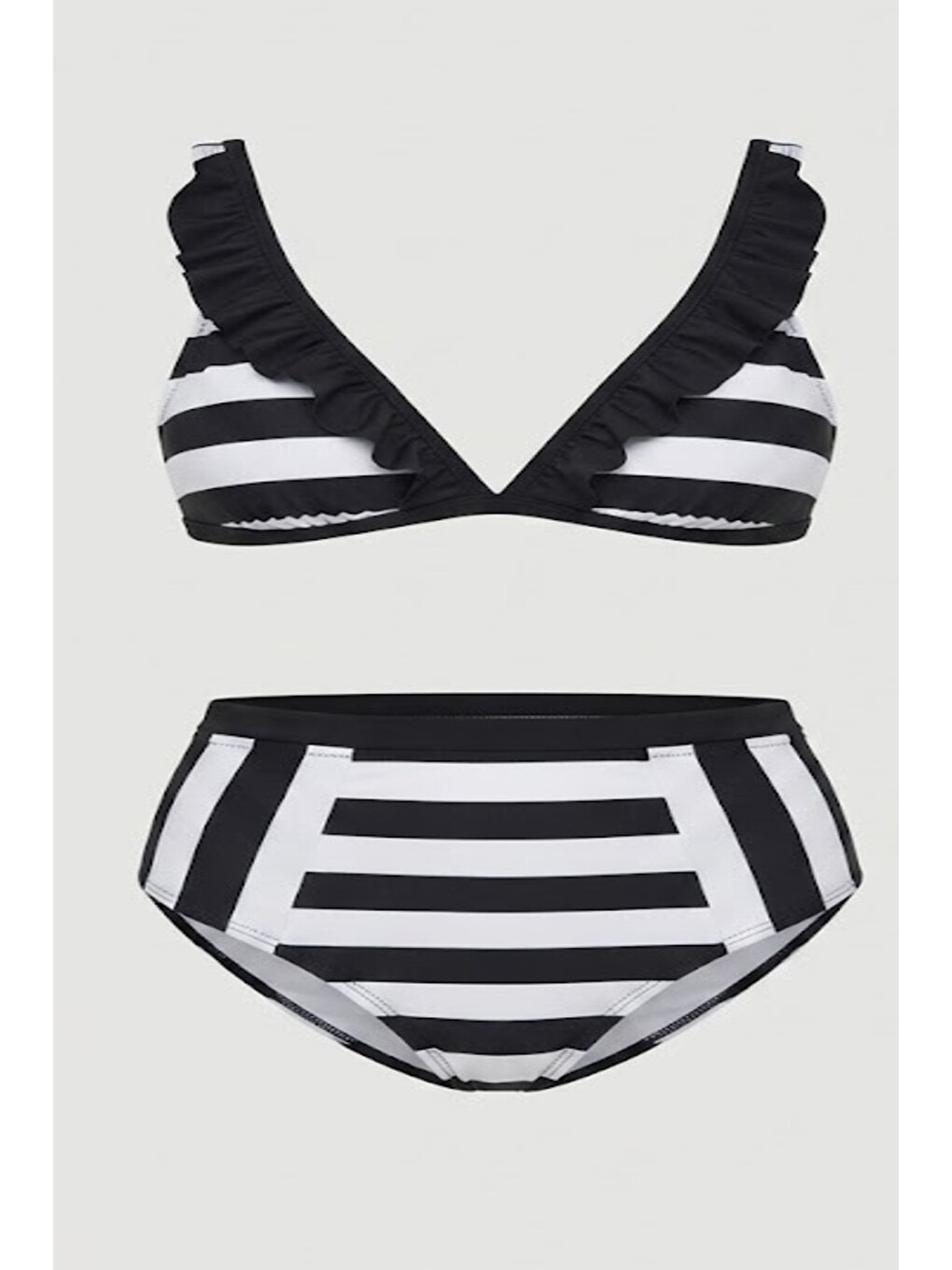 Yüksek Bel Toparlayıcı Bikini Takım 3149 Siyah/beyaz