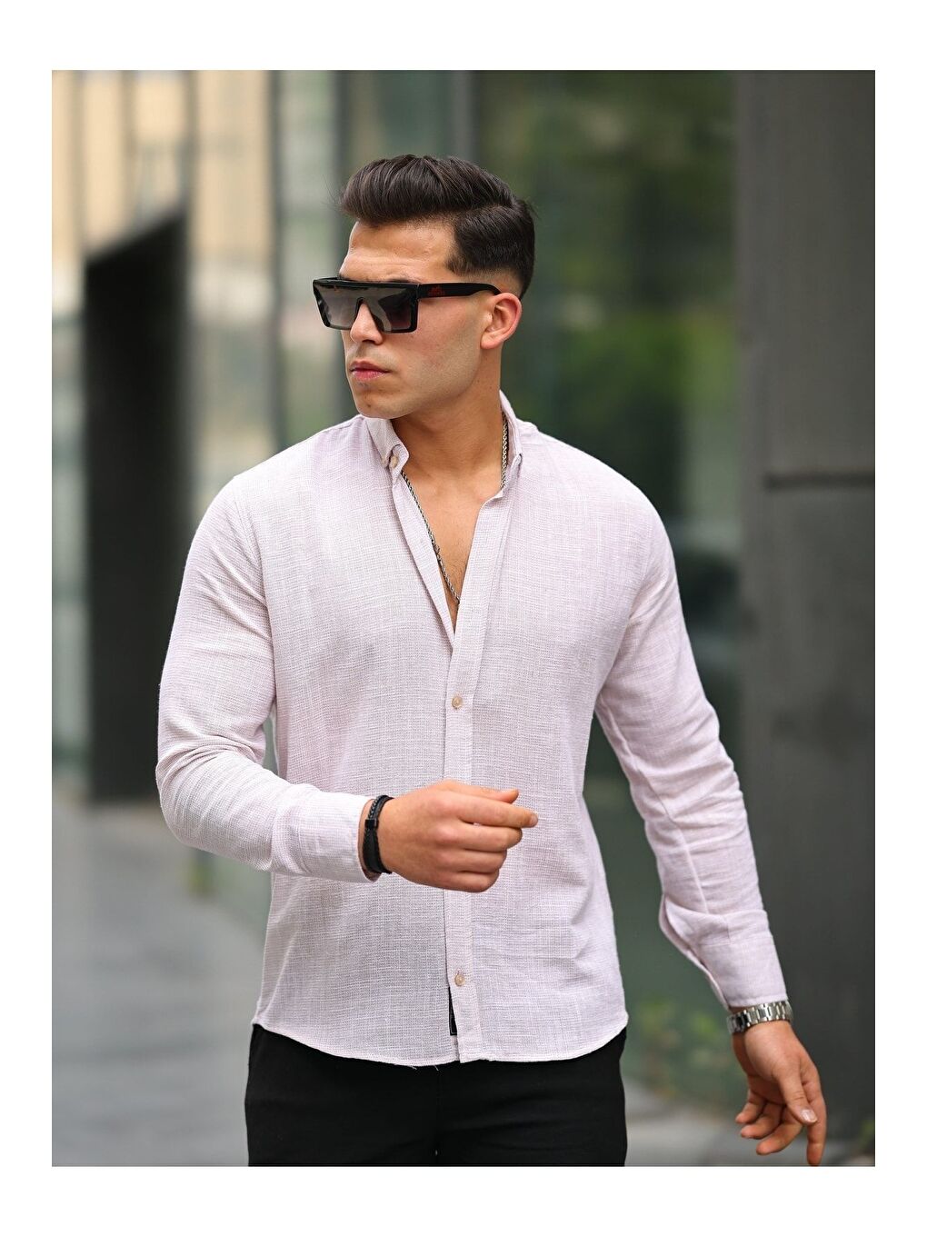 Bordo Erkek A Kalite Keten Slim Fit Uzun Kol Gömlek