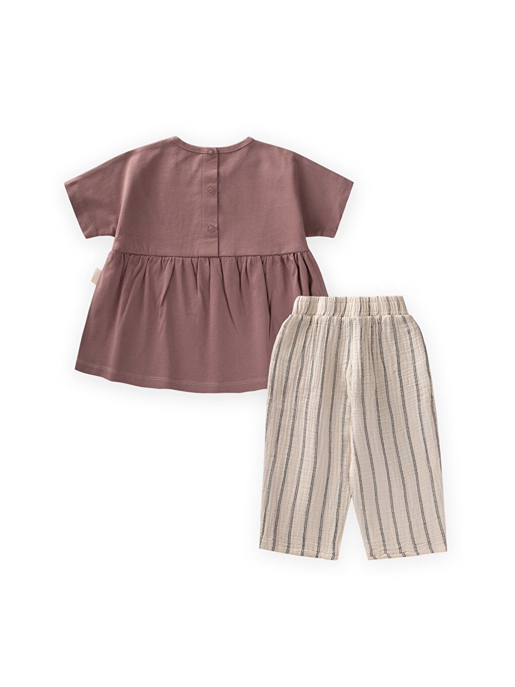 Pembe Müslin Şalvarlı Tunik Takım 1-7 Yaş Gül Kurusu-1