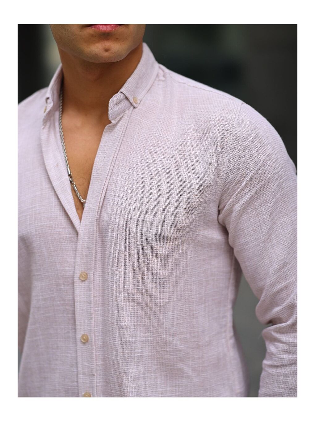 Bordo Erkek A Kalite Keten Slim Fit Uzun Kol Gömlek-1