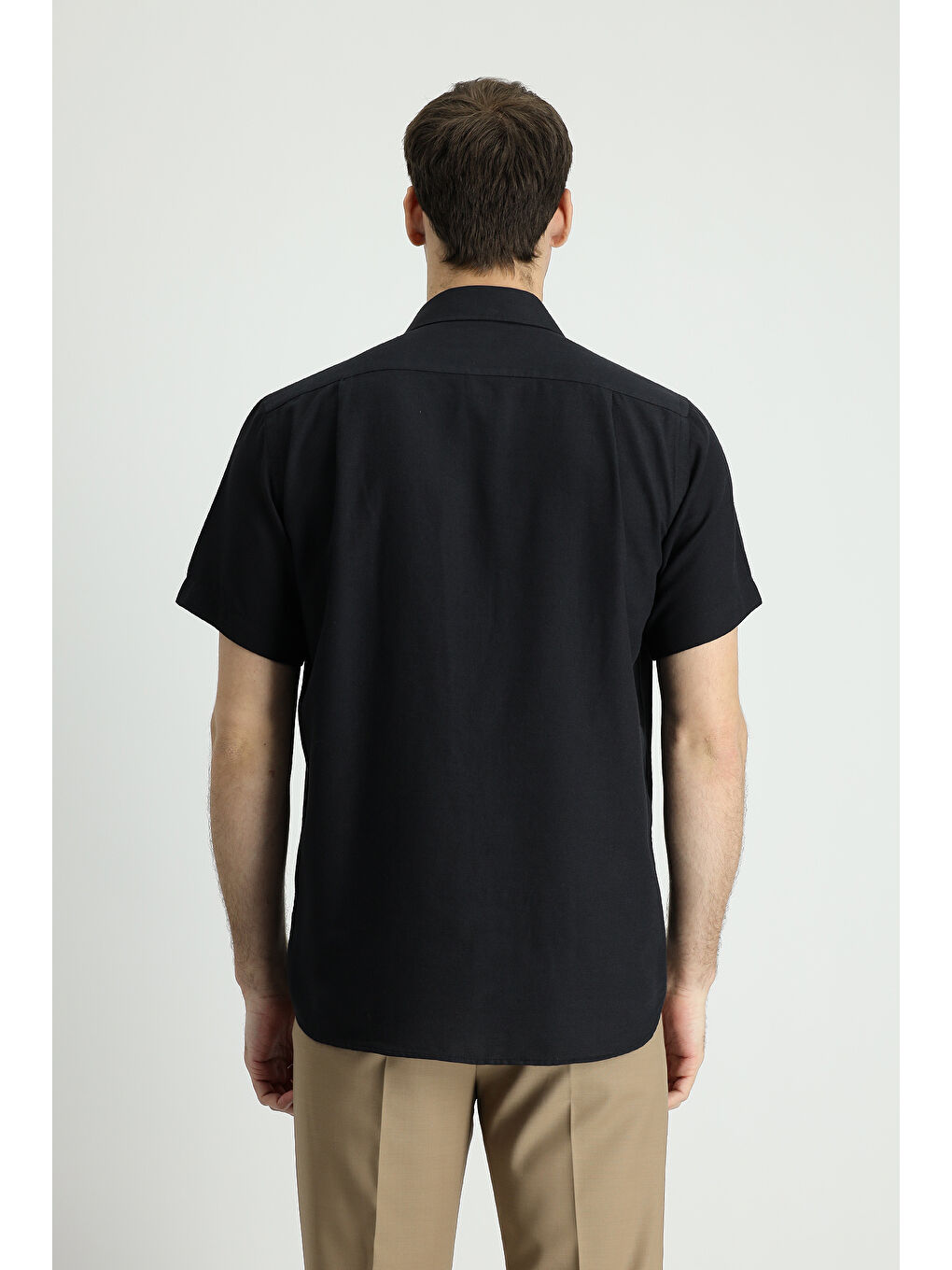 Siyah Kısa Kol Regular Fit Spor Pamuklu Keten Gömlek-2