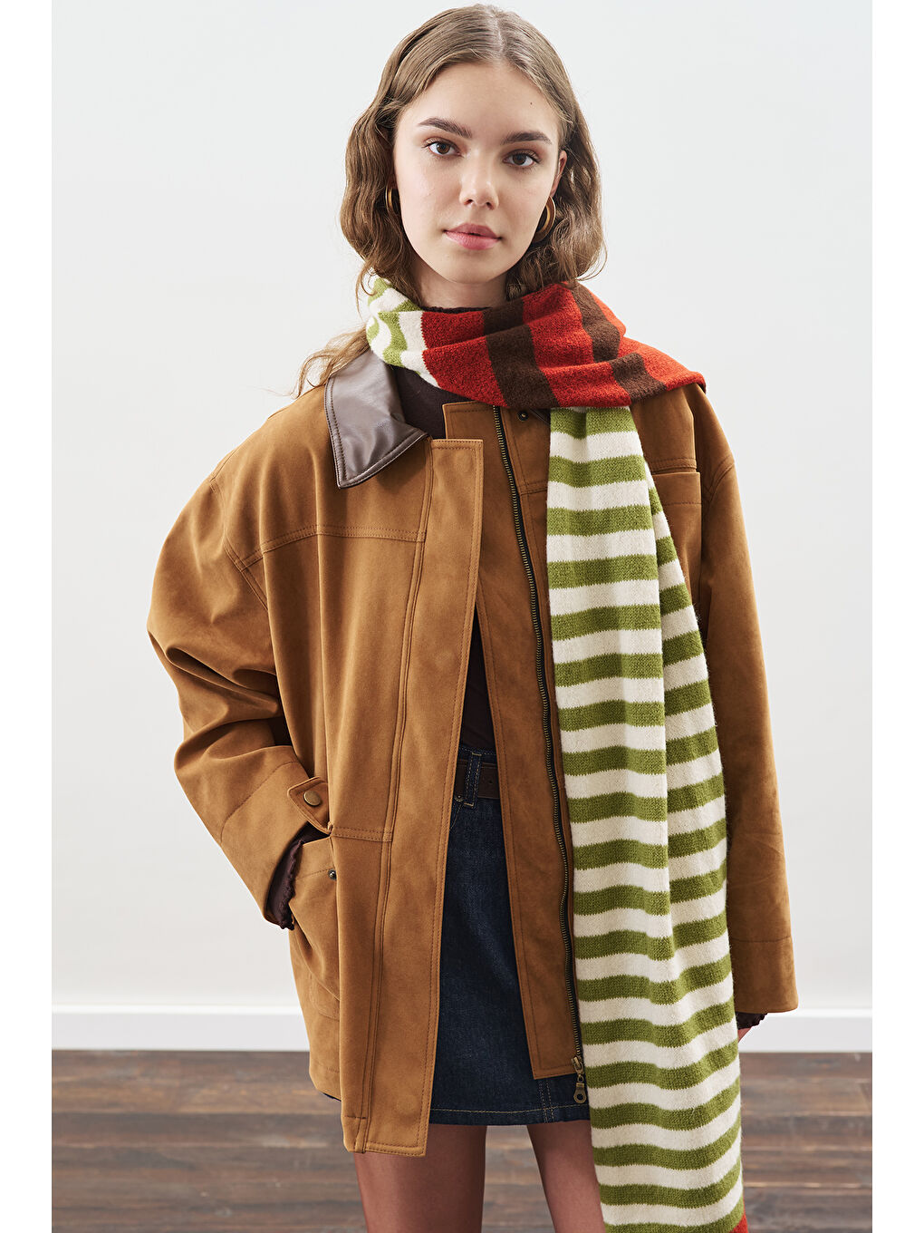 Çizgili Uzun Atkı Yeşil-1