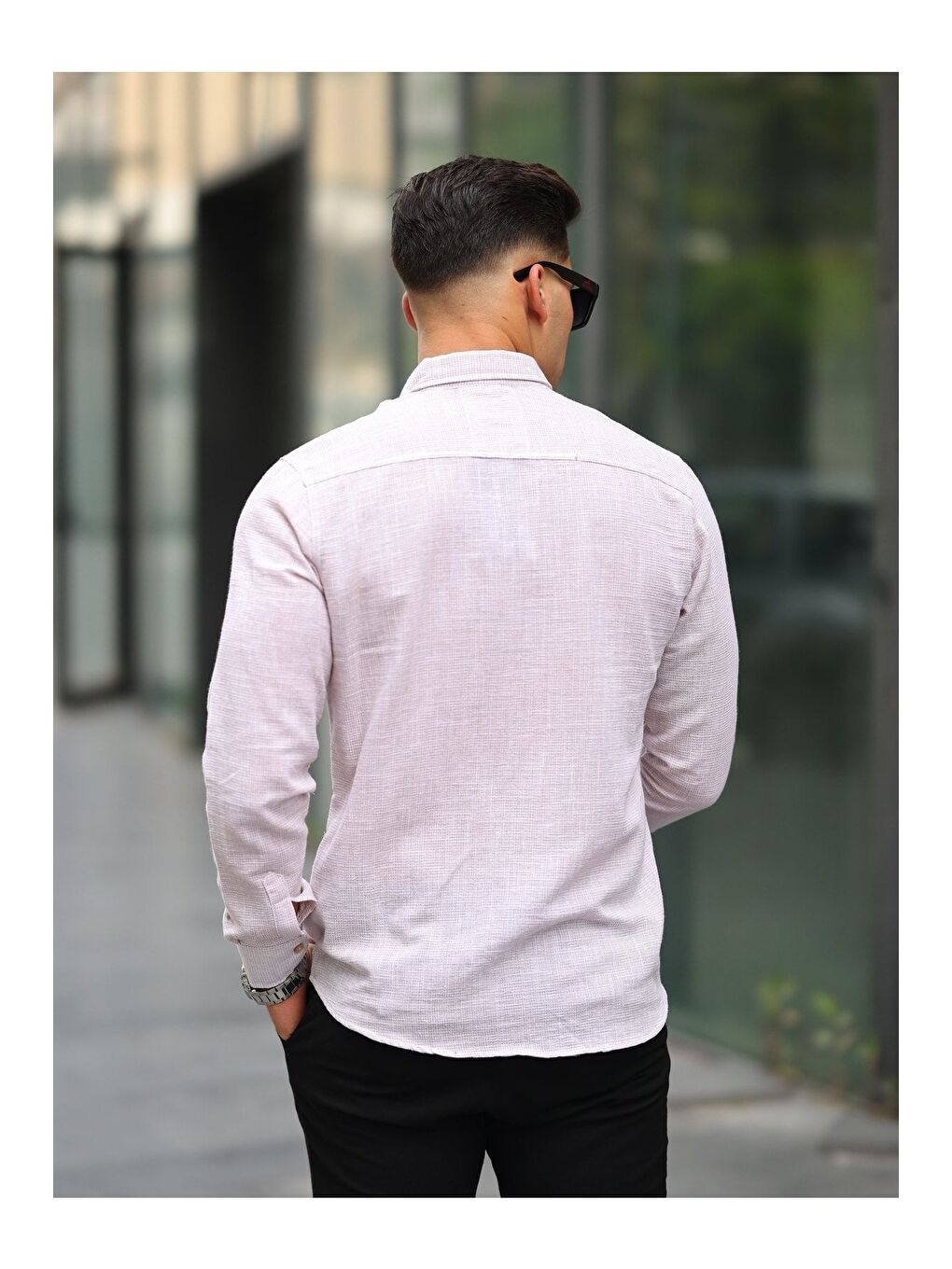 Bordo Erkek A Kalite Keten Slim Fit Uzun Kol Gömlek-3