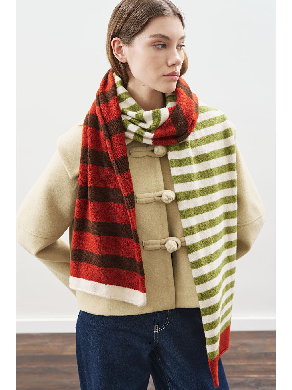 Çizgili Uzun Atkı Yeşil-2