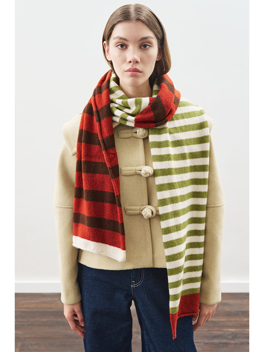 Çizgili Uzun Atkı Yeşil-3