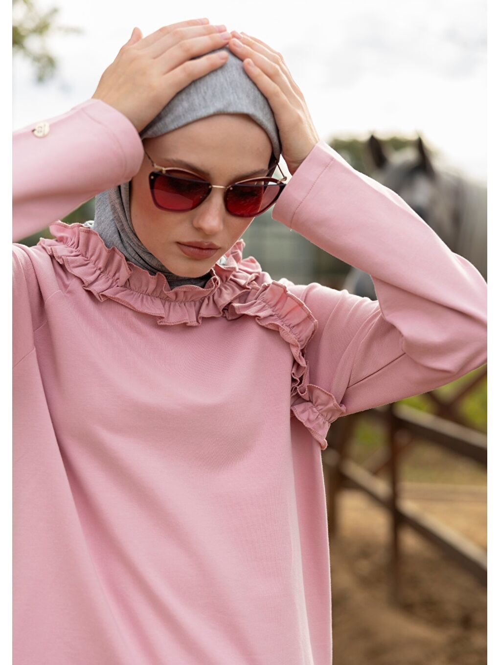 Tesettür Eşofman Üstü -Pembe-1