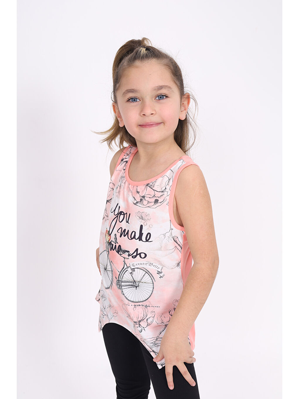Pembe Kız Çocuk Bisiklet Baskılı Atlet-1