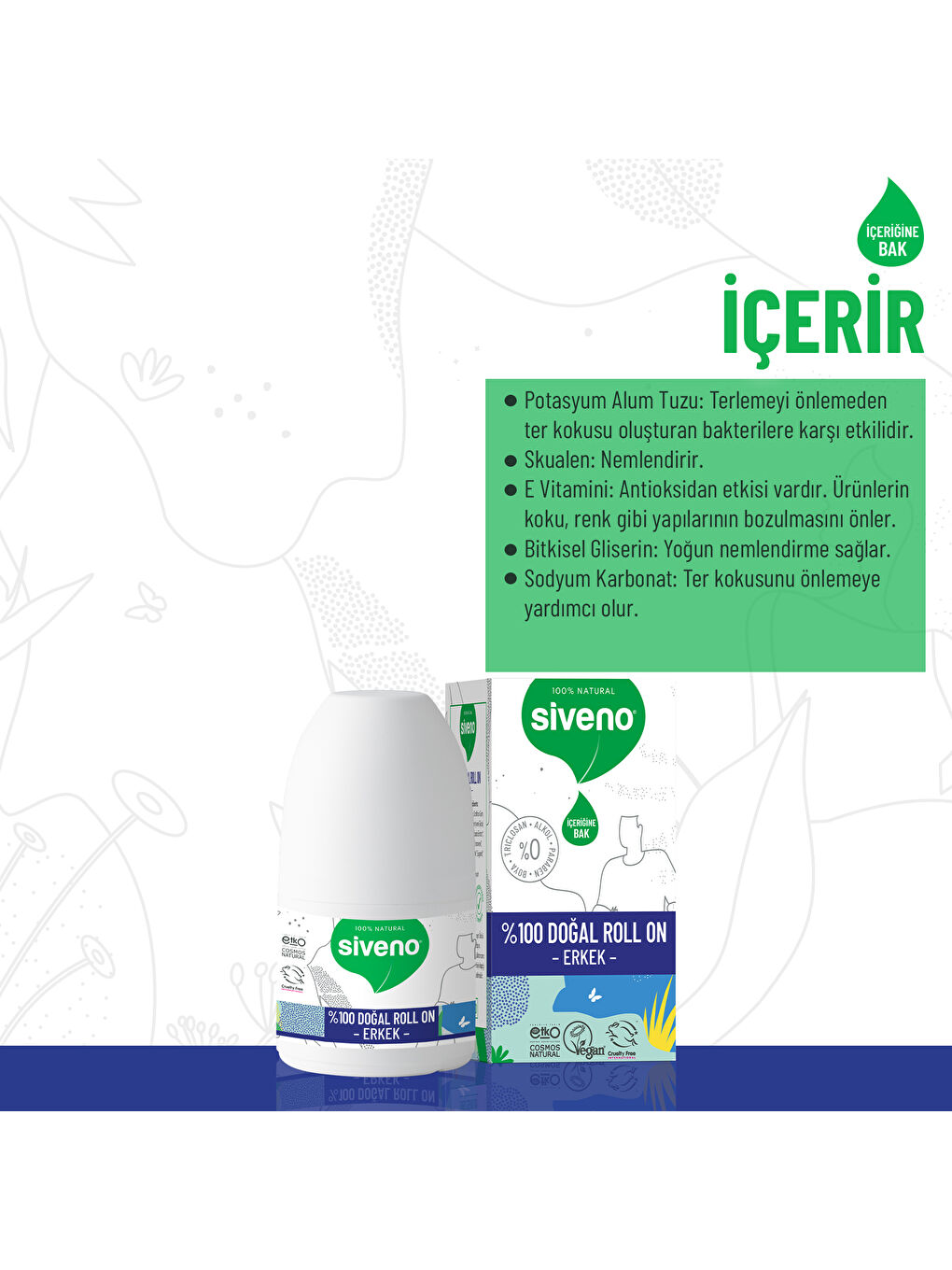 %100 Doğal Roll On Erkek Deodorant Ter Kokusu Önleyici Bitkisel Leke Bırakmayan Vegan 50 ml-1