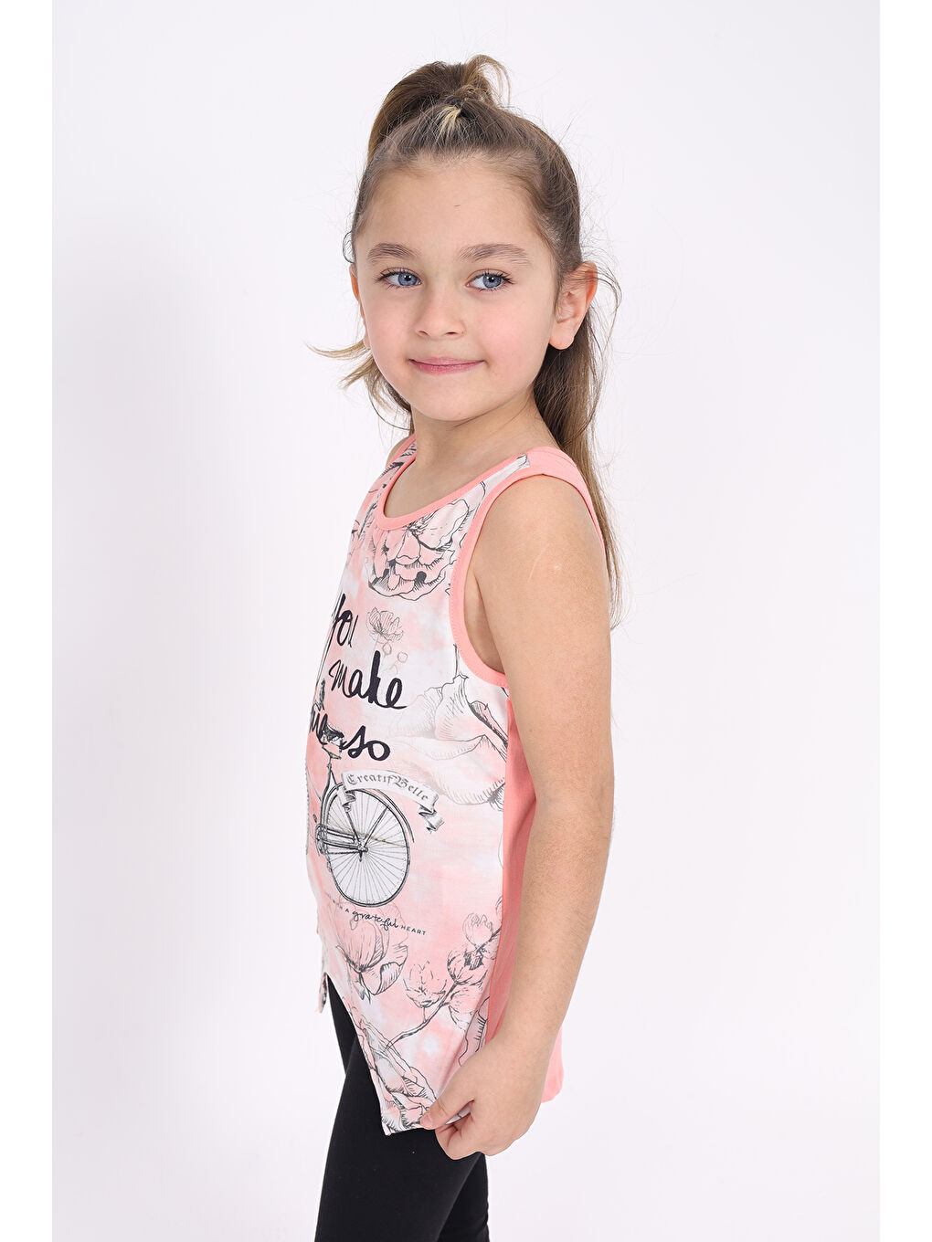Pembe Kız Çocuk Bisiklet Baskılı Atlet-2