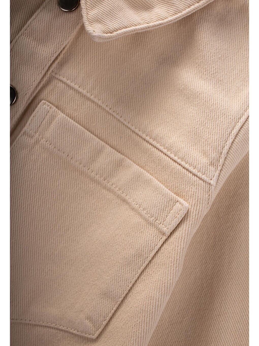 Boyalı Gabardin Elbise 2-7 Yaş Bej-2