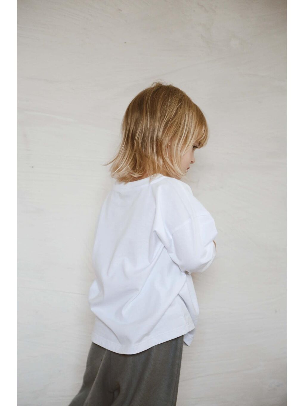 Beyaz Basic Uzun Kollu T-Shirt-5