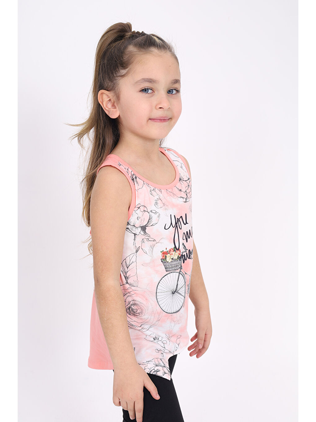 Pembe Kız Çocuk Bisiklet Baskılı Atlet-3