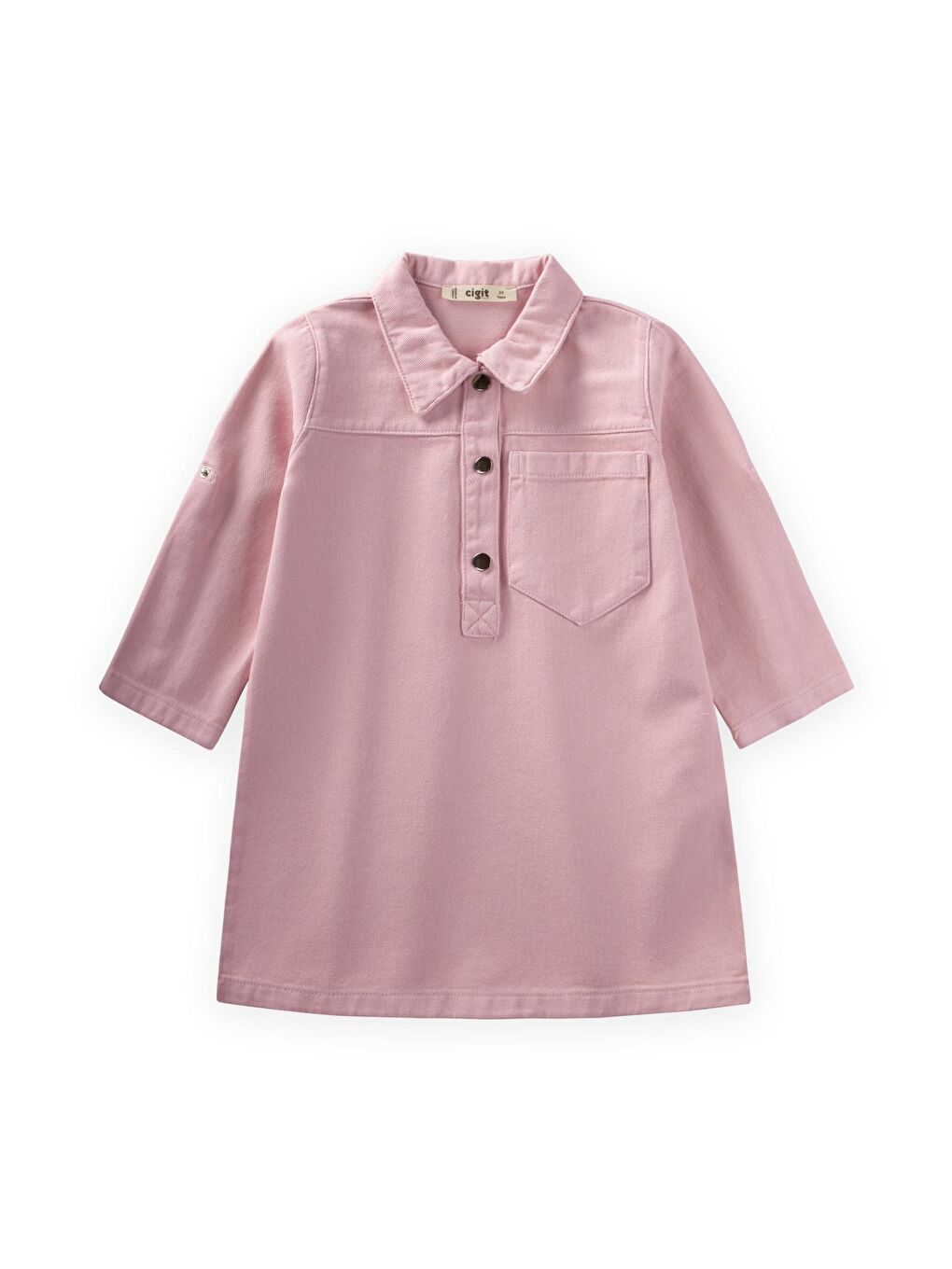 Boyalı Gabardin Elbise 2-7 Yaş Pembe-1