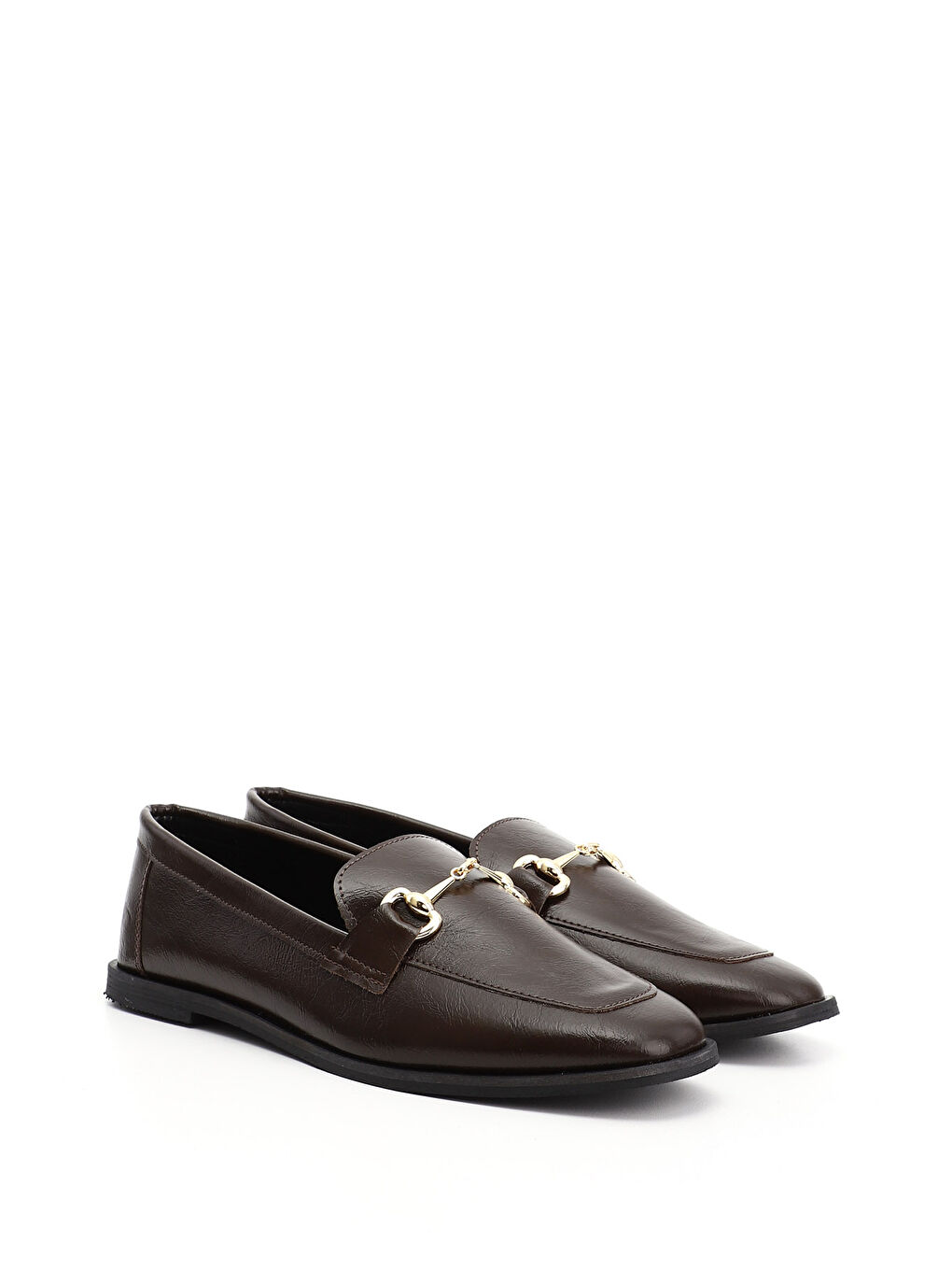 Kahverengi Kadın ÇİKOLATA KAHVE Küt Burunlu Tokalı Babet-1