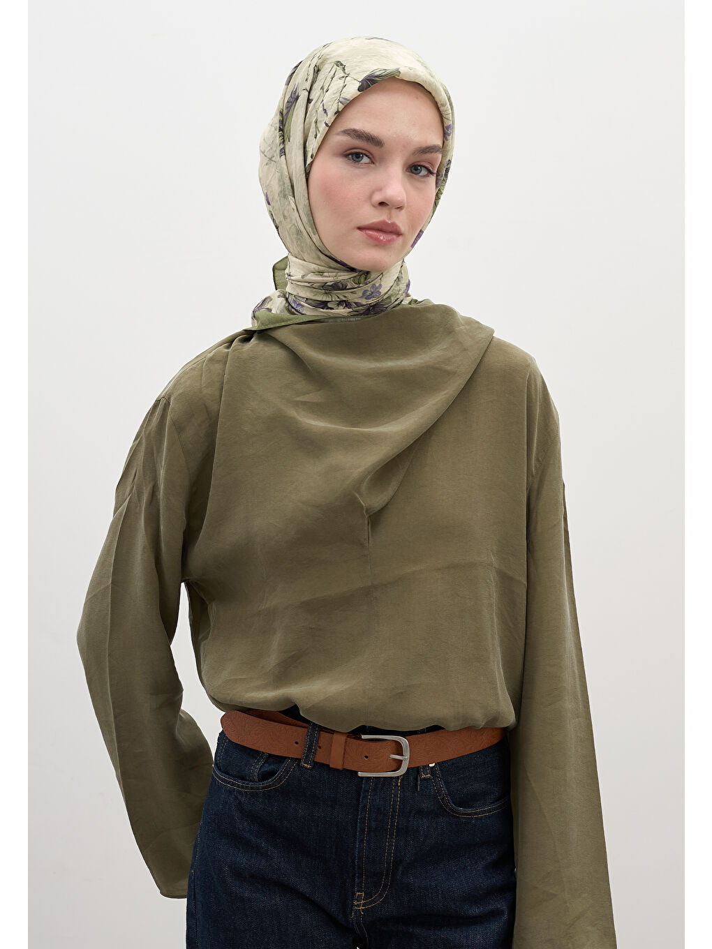 Fall Breeze Desen Pamuklu Viskon Eşarp Mint Yeşili