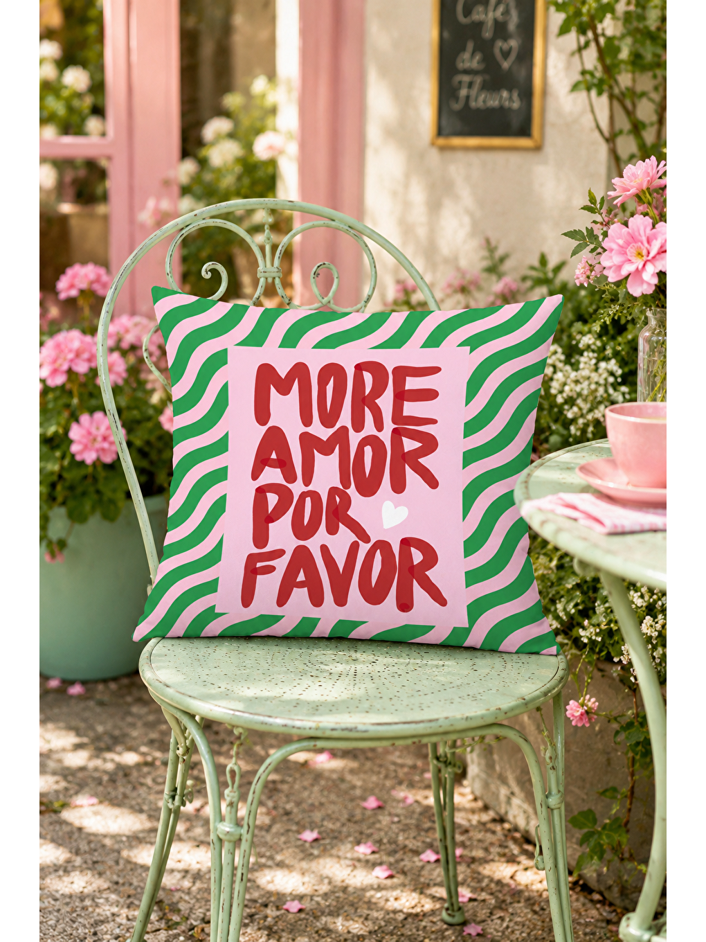 Beyaz More Amor Por Favor Yazı Baskılı Dekoratif Kırlent Kılıfı Bohem Balkon Dekoru 43x43 Cm-3