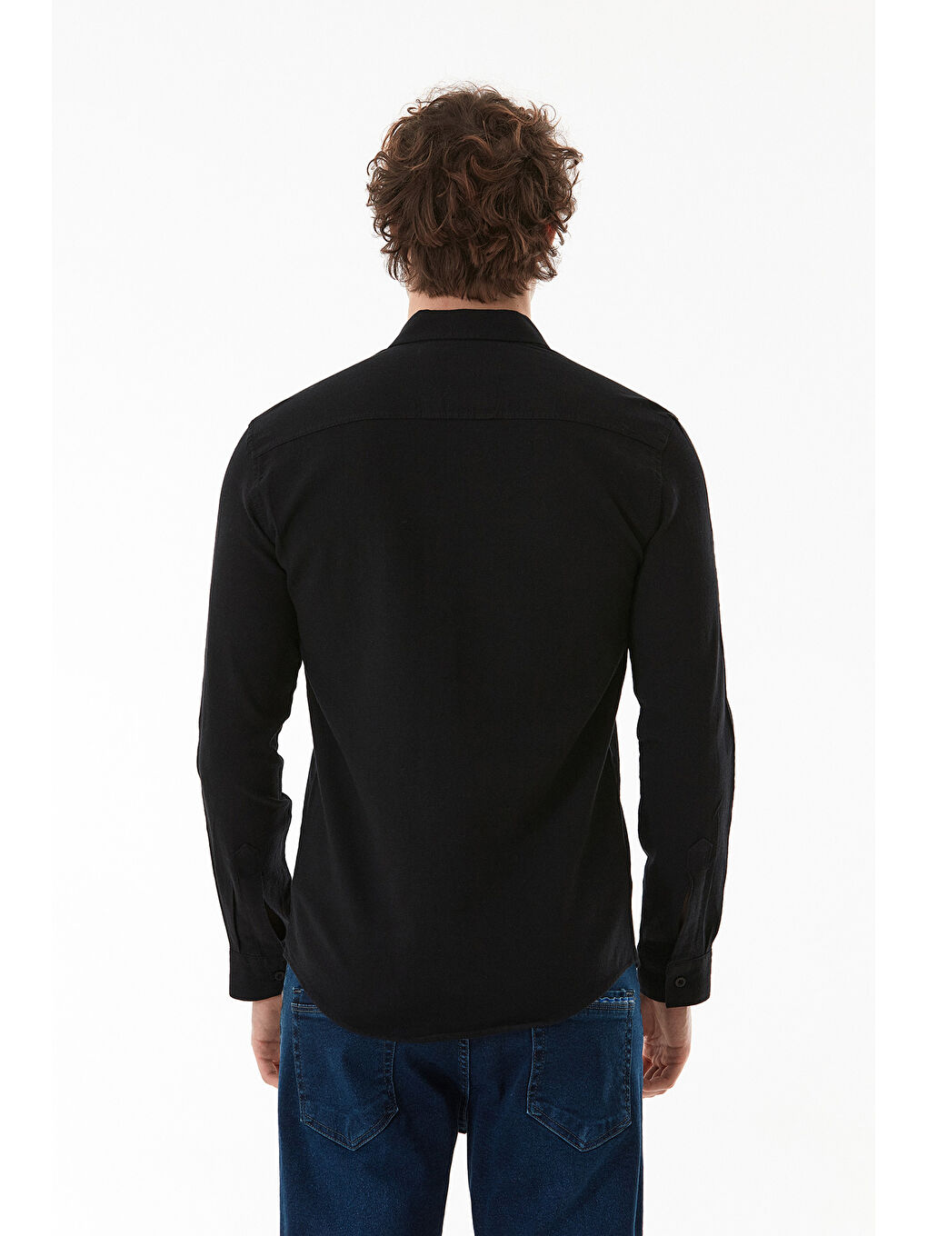 Siyah Çift Cepli Düğmeli Gömlek-3